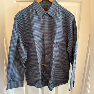 Boston Trader’s Men’s Blue and Red Checkered Button-Up Shirt, Cotton, Large